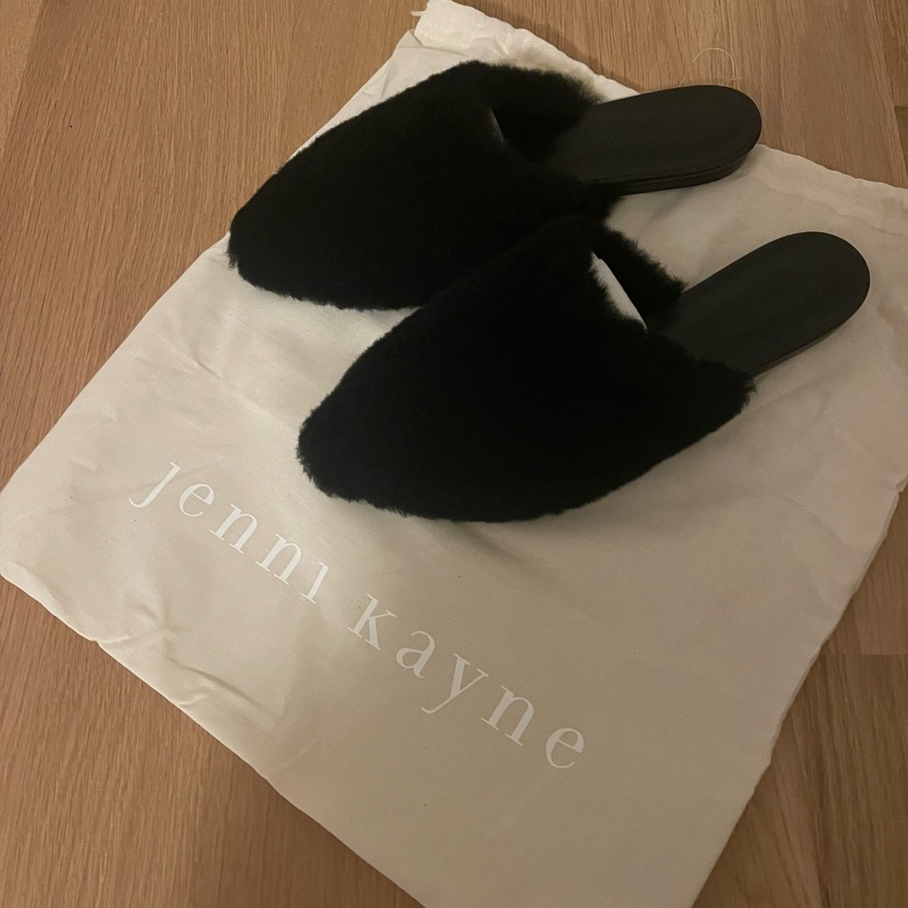 NWT Jenni Kayne Black Shearling Mules, Sz 38